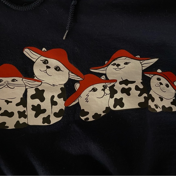 Rare MUSHROOM CAT sweatshirt navy hoodie - Picture 2 of 3